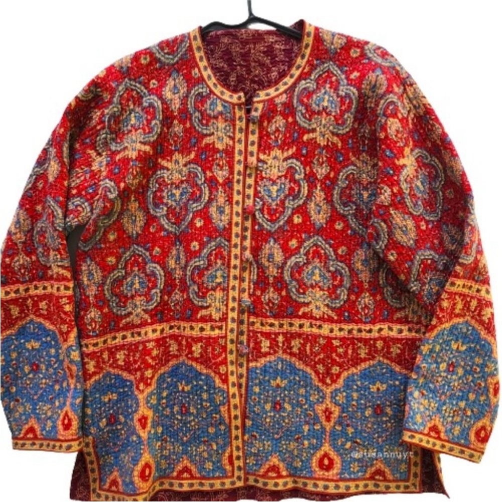 Orvis Quilted Paisley Boho Floral Reversible Jacket Coat Shell buttons